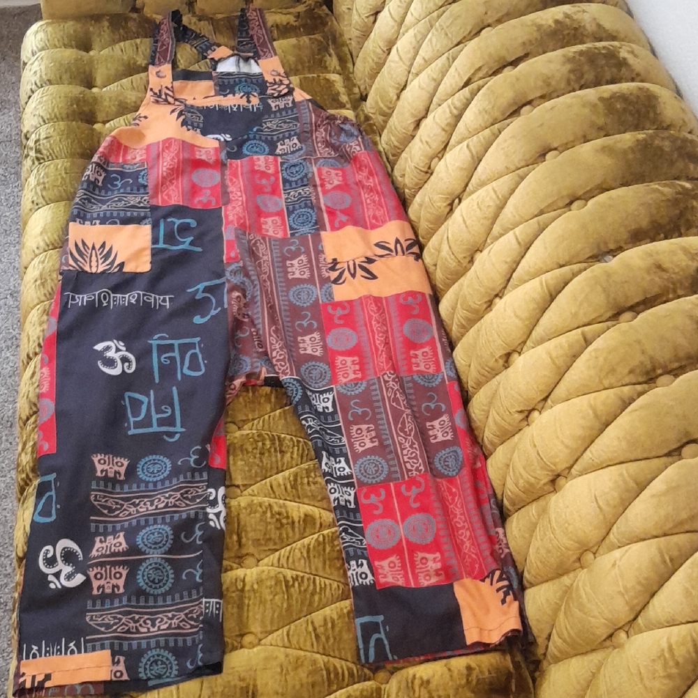 Curve Multicolor Oversizes Patchwork Overalls - Red, Blue, Orange, Cream